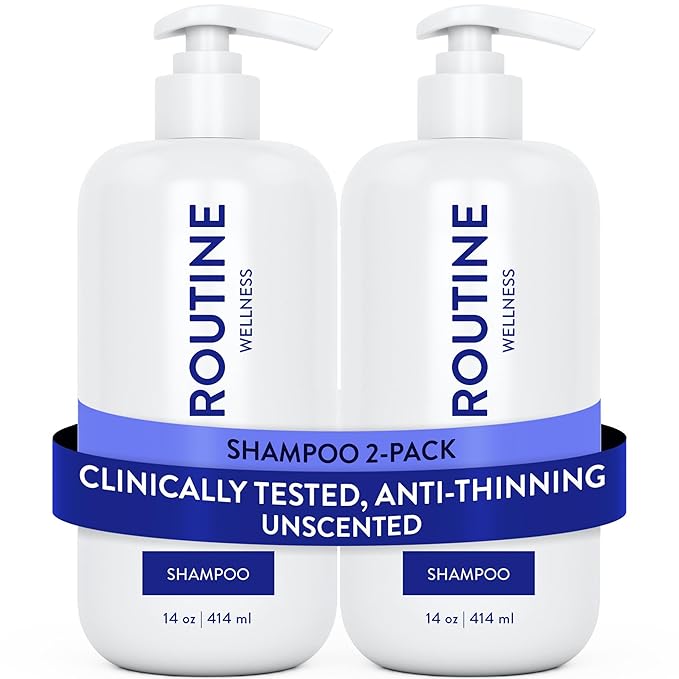 Routine Wellness Anti-Thinning Shampoo for Thinning Hair - Biotin DHT Blocker Women & Men - Color Safe Shampoo for Hair Loss & Healthy Hair - Unscented 14oz (Pack of 2)