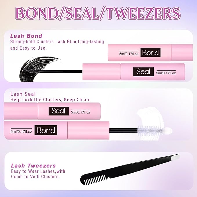 Lash Extension Kit Lash Clusters Thick Individual Lashes 10-16mm Eyelashes Extension Kit 50D Wispy Mink Lash Kit Cluster Lashes with Lash Bond and Seal by Winifred