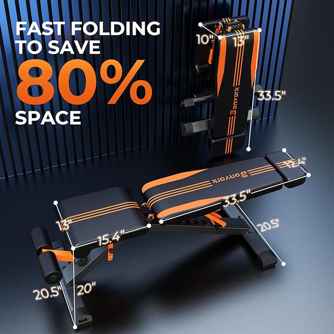 800/880LBS Adjustable Weight Bench - Bonvork Foldable Workout 80 X 40MM Heavy