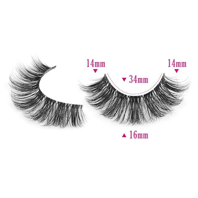 Natural Lashes Wispy Eyelashes Fuzzy Strip Eye Lashes Mink False Eyelashes Volume Fake Eyelashes 16 Pairs Eye Lashes Pack with Clear Lash Band