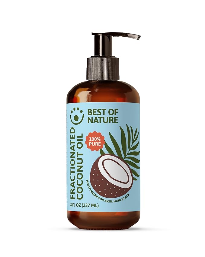 Best of Nature 100% Pure Fractionated Coconut Oil - Natural Massage Oil, Unscented Moisturizer for Men and Women, for Skincare and Hair Care, Carrier for Essential Oils and Aromatherapy, 8 oz