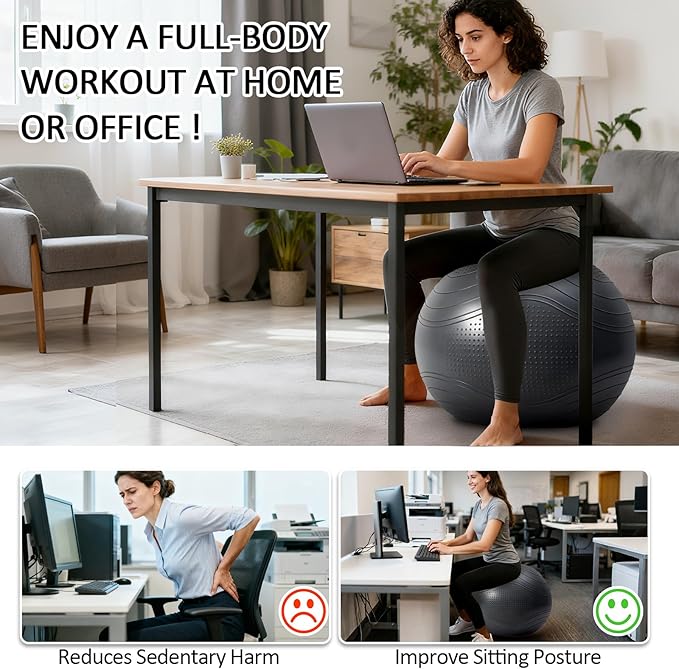 Gruper Yoga Ball, Multiple Sizes Non Slip Exercise Ball for Workout, Birthing, Balance, Stability, Pregnancy, 2200LB Capacity, Anti Burst Chair for Home and Office, Includes Quick Pump & Fitness Guide