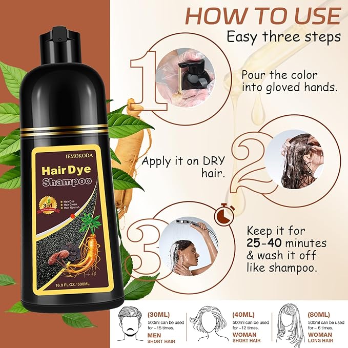 Instant Cherry Brown Hair Dye Shampoo for Vibrant Hair Color, Natural Herbal Hair Color Shampoo Hair Dye, 3 in 1 Coloring & Care Formula Lasts 3-4 Weeks, Easy & Quick to Use for Women Men, 500ML