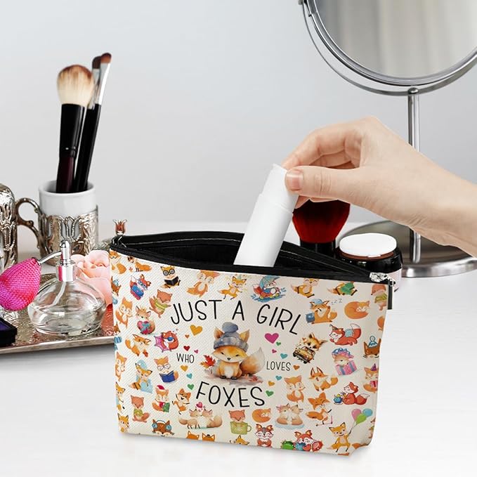 A Girl Loves Foxes Fox Gifts Fox Stuff Foxes Decor Cosmetic Bag Nurse Appreciation Graduation Christmas Birthday Gift Makeup Bag Funny Friendship Gifts for Women Best Friend Mom Teen Girls Sister