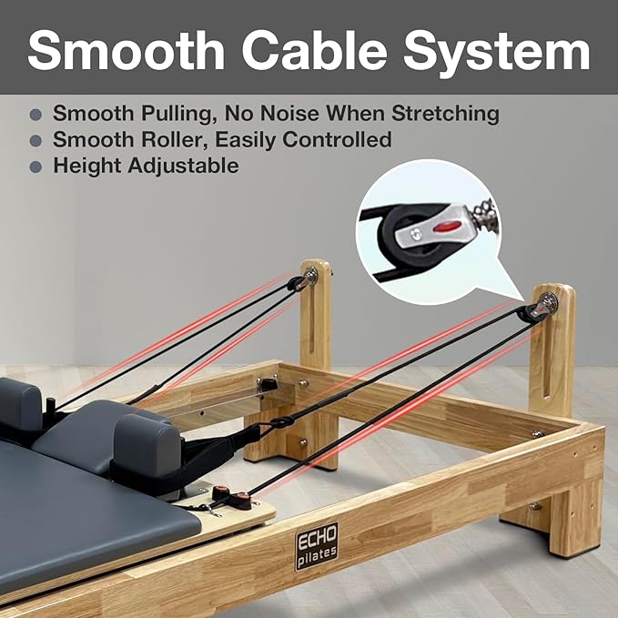 Pilates Reformer, Wooden Pilates Reformer Machine with Springs, Pilates Bed Strength Training Equipment for Home Use and Studio, Pilates Equipment with Reformer Box, Oak