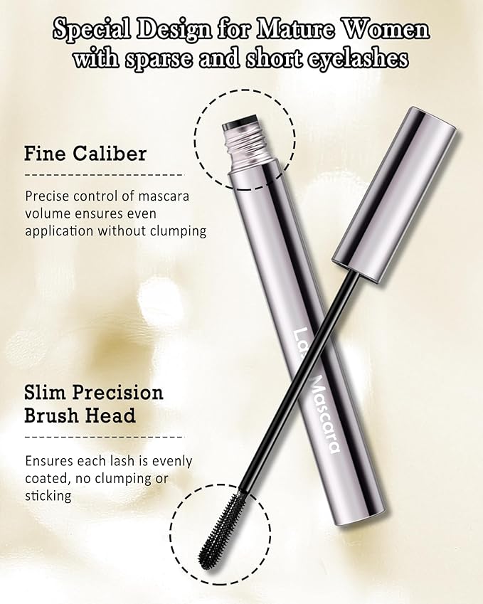 Brown+Black Mascara for Older Women 60 Plus, Tube Máscara Volume and Length for Mature Women with Thinning Lashes, Hypoallergenic Prime Mascara for Sensitive Eyes, Non Clumping Waterproof Long Wear