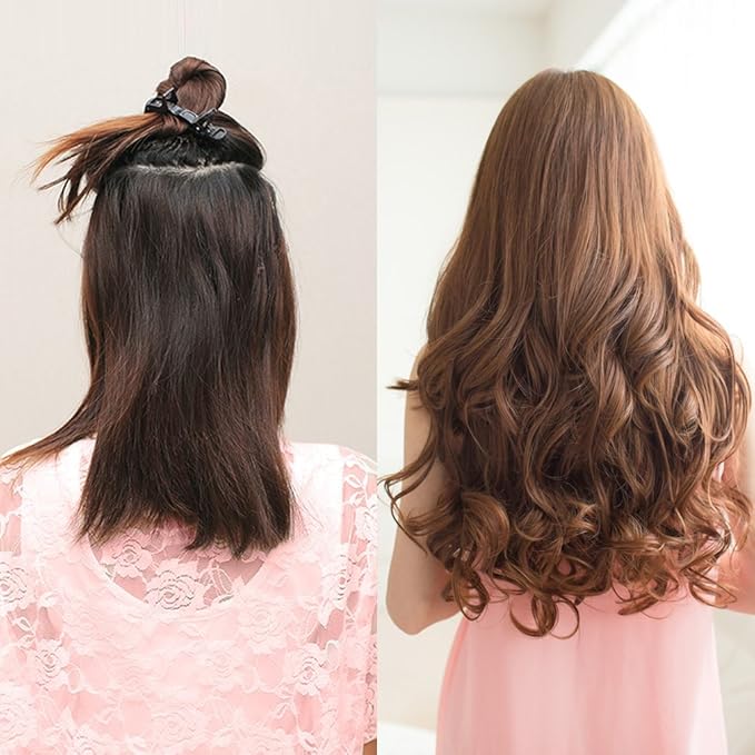 REECHO 20" 1-pack 3/4 Full Head Curly Wave Clips in on Synthetic Hair Extensions HE008 Hair pieces for Women 5 Clips 4.5 Oz Per Piece - Jet Black