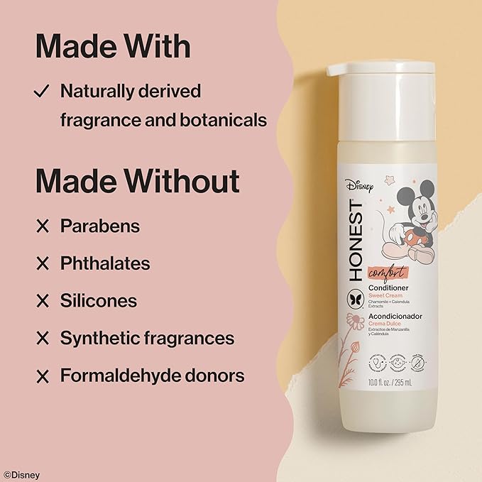The Honest Company Silicone-Free Conditioner Gentle Enough for Baby Dermatologist Tested Tear Free Hypoallergenic Disney’s Mickey Mouse Comfort Sweet Cream 10 fl oz