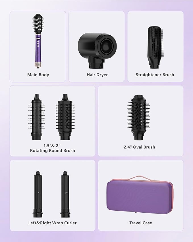TASNEEM 7 in 1 Hot Air Styler with Auto-Wrap Curlers, Blow Dryer Brush, Ionic Hair Dryer, Straightener & Volumizing Brush, Styling Without Heat Damage, Travel Case, Frizz-Free Hair Styler