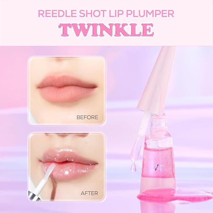 VT COSMETICS Reedle Shot Lip Plumper, Hydrate & Volumize Lip Gloss, Smooth Lip Wrinkles, Korean Lip Plumper, High Shine, Lip Enhancer, Hyaluronic Acid, 0.15 oz. (Twinkle (Glitter))