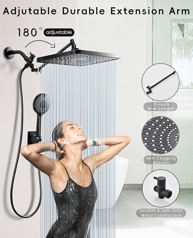XXL 12.2" Rain Shower Head with Handheld Spray, Updated High Pressure Rainfall Shower Head with Handheld Combo, Large Rain Overhead Waterfall Showerheads | Anti-Clog Nozzles