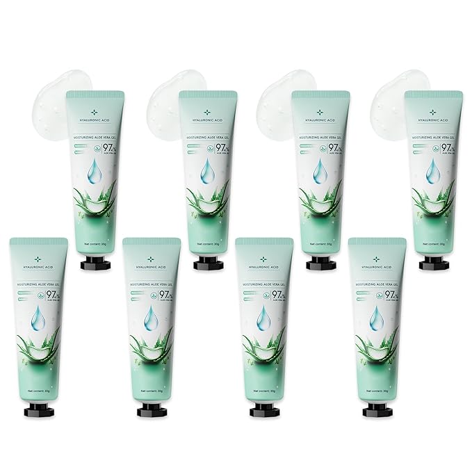 Fusang 8Pcs Organic Aloe Vera Gel for After Sun Skin Care,Natural Moisturizing Aloe Vera Gel for Face & Body,Easy to Portable Face Moisturizer,Travel Size Pure Vera Aloe Gel for all Skin Types E