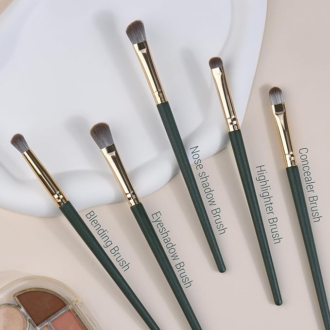 SHELWIN Eyeshadow Makeup Brushes Set with Case 5 PCS Soft Synthetic Hairs Eye Makeup Brushes for Blending Eyebrow Eyeliner Eyeshadow （Green）