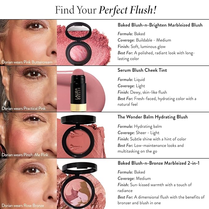 LAURA GELLER NEW YORK Baked Blush-n-Brighten Marbleized Blush for Cheeks - Sunlit Rose - Satin Finish - Buildable Color