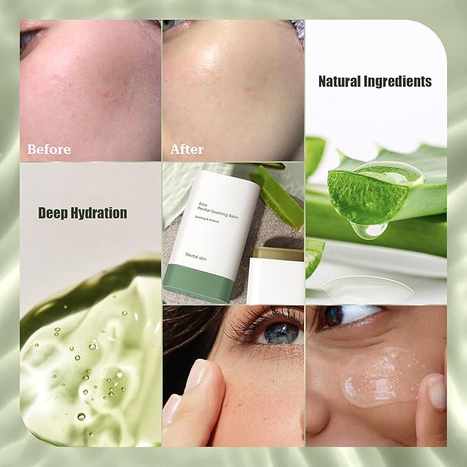 gcdat Aloe Vera Gel Stick, Aloe Revital Soothing Balm Stick, Deeply Moisturizingfor Dry Skin, Soothing & Rapairing after Sun, Pure Aloe Vera Gel for Face & Body, 0.53 Oz