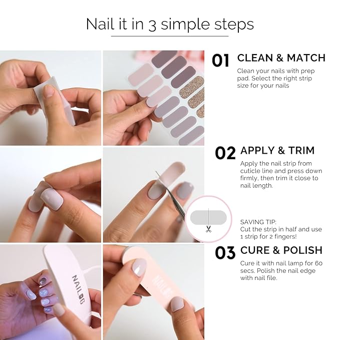 NAILOG Semi Cured Gel Nail Strips (20 Extra Long Stickers/Wraps) | Glossy & Long Lasting Soft Gel Finishing, Coral
