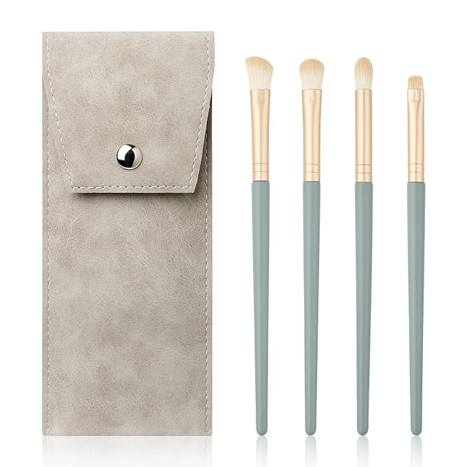 SHELWIN Eyeshadow Makeup Brushes Set with Case 4 PCS Soft Synthetic Hairs Eye Makeup Brushes for Blending Eyebrow Eyeliner Eyeshadow （Lightblue）