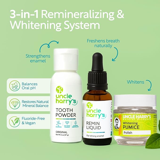 Uncle Harry's Natural Remineralization Kit with Tooth Whitening - 3 Products Strengthen Weak Enamel, Brighten Smile, & Correct Oral Care Issues (1 kit)