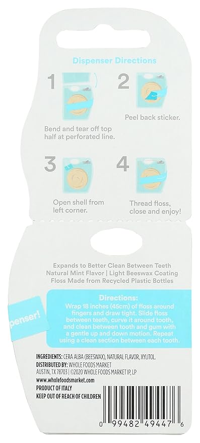 365 by Whole Foods Market, Expanding Dental Floss, Natural Mint Flavor with Beeswax Coating, 55 Yds