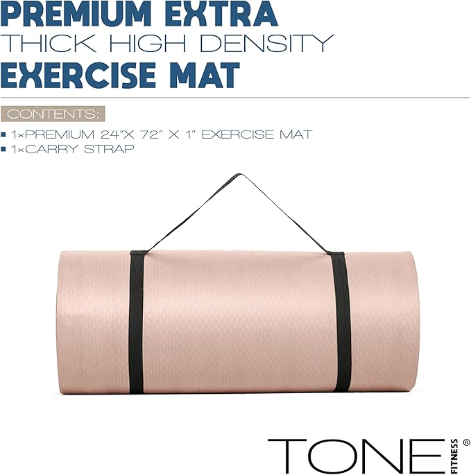 Tone Fitness 1-Inch Thick Yoga Mat | High-Density, Non-slip Exercise Mat with Carrying Strap for Yoga, Pilates, & Home Gym Workouts | Multiple Options