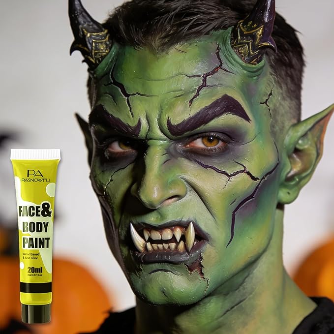 Ogre Green Face Paint - Professional Water-Based Non-Toxic Body Painting for Shrek Halloween SFX Cosplay, Cream Formula Washable paint for Costume Party Theater Stage Performance
