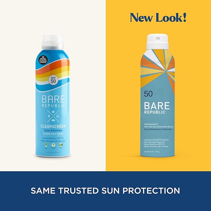 Bare Republic Clearscreen Sunscreen SPF 50 Sunblock Spray, Water Resistant with an Invisible Finish, 6 Fl Oz