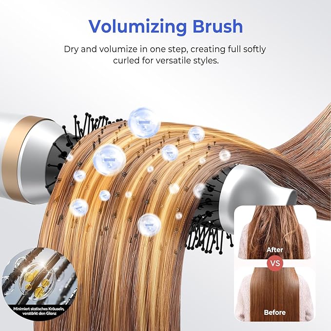 5 in 1 Hair Dryer Brush, Blow Dryer Brush Set with Air Curler Wrap Hair Styler, Negative Ionic Blow Dry Brush, Detachable Hair Tool for Curling, Volumizer,Straightener,Drying