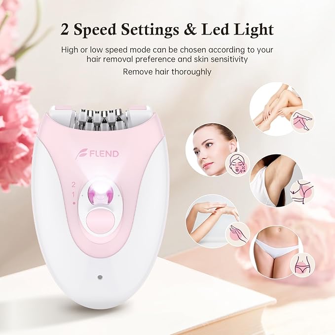 Epilator for Women Hair Removal Device with 36 Tweezers & Massage Pad - Painless LED Smooth Glide Epilator for Face, Arms, Legs & Body
