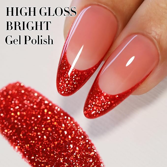 Double Rhythm Glitter Gel Polish Deep Red 15ML Shimmer Reflective Color for Nail Art Salon DIY at Home 0.5Oz (Dark Red-B1127)