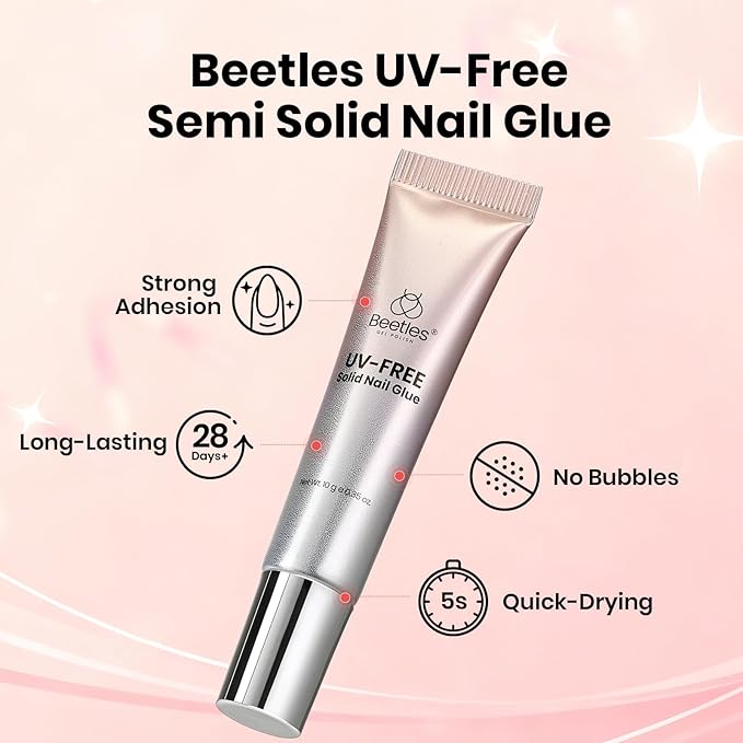 Beetles Super Strong Nail Glue 10g for Press On Nails, No Uv Lamp Needed, Quick Drying, Long Lasting, Easy Control Semi Solid Nail Glue for False Acrylic Nails