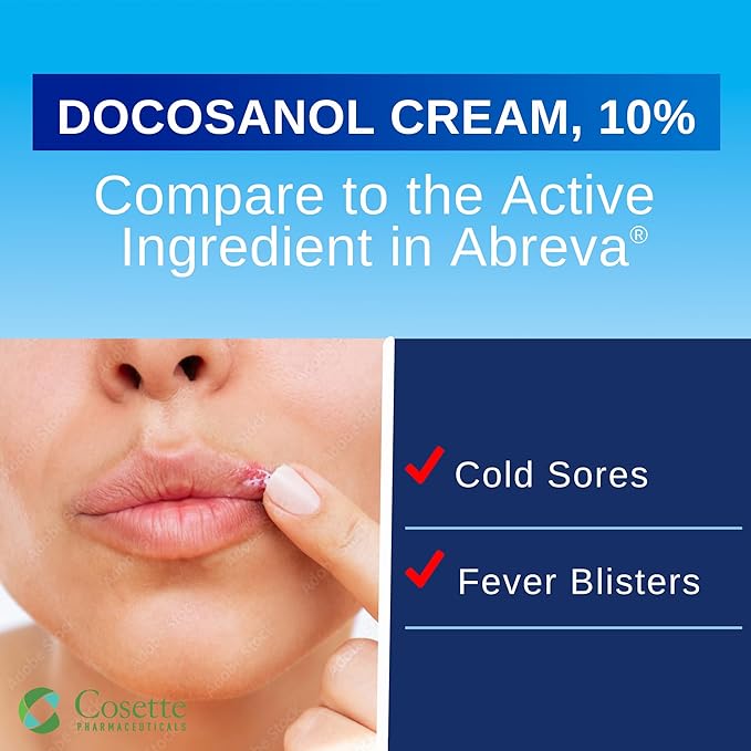 Cosette Cold Sore/Fever Blister Treatment for Face or Lips with Docosanol Cream, 10% - Treatment Cream for Cold Sore/Fever Blister - 0.07 oz Tube (6)