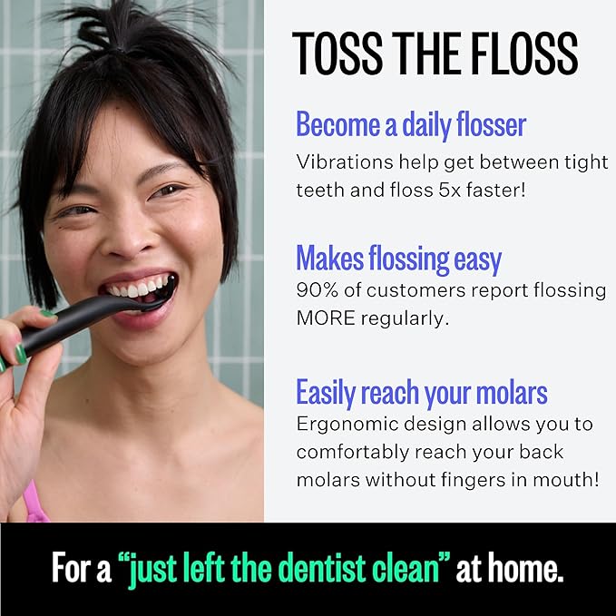 FLAUS Electric Flosser (Oprah's List, Shark Tank) 3 Speeds + 45 Refill Heads (Extra Strong Woven Floss for Durability) Water Flosser Alternative, Dentist Recommended Tooth Flossers Dental Floss Picks