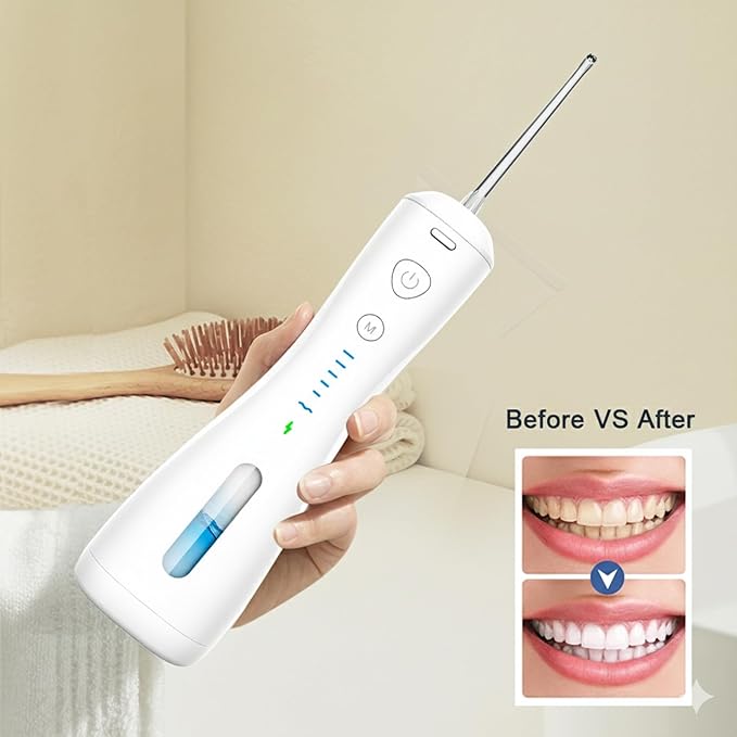 Portable Cordless Water Flosser for Teeth Cleaning – 6 Modes, 30-140 PSI, USB Type-C Rechargeable 2000mAh Battery, IPX7 Waterproof, 4 Nozzles, Ultra-Quiet, Travel-Friendly Oral Irrigator (Black)