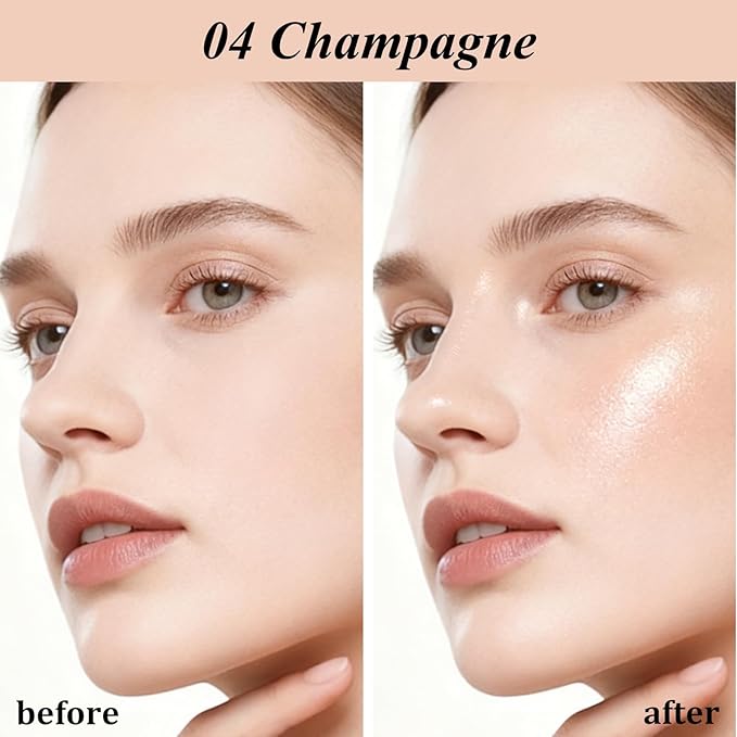 UCANBE Sparkle Bomb Baked Highlighter, Powder Highlighter Makeup, High Glossy Illuminator Palette for Face & Body, Weightless and Buildable (04 Champagne)