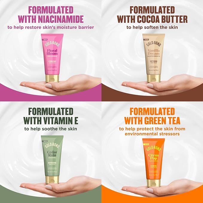 Gold Bond Scented Hand Creams, Everyday Hand Cream to Hydrate the Skin, Assorted Scents, 3 oz, 4 pk