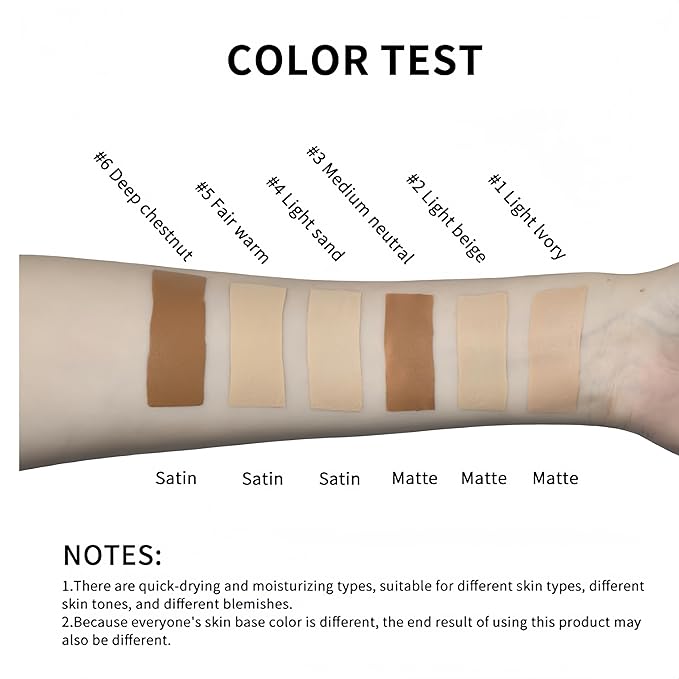 Full Coverage Concealer 6 Colors Lightweight Liquid Contour Waterproof Color Corrector Liquid Matte Concealer (Color 02)