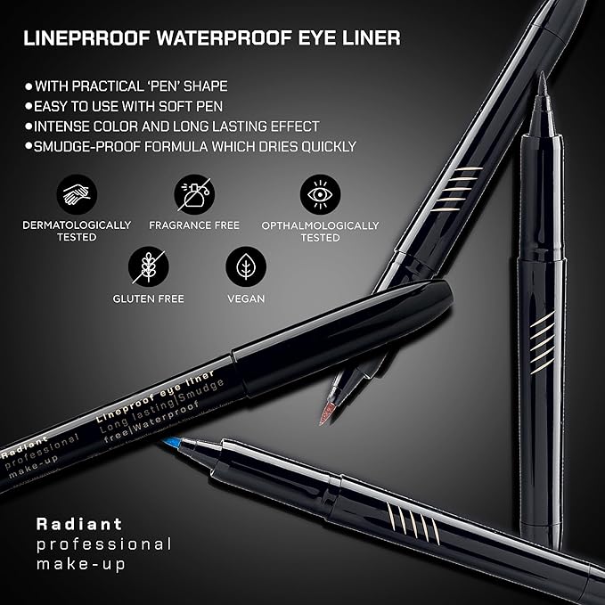 Radiant Professional Lineproof Eye Line - Pen Eyeliner with Flexible Tip Pen for a Long Lasting and Precise Outline - Smudge-Proof, Waterproof Liquid Eyeliner For Intense Color (07 SKY BLUE)