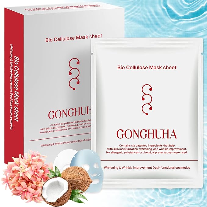 GONGHUHA Korean Bio Cellulose Face Mask Sheet for Deep Hydrating, Soothing, and Refreshing Skin – Facial Mask for Women and Men, Self-Care Sheet Mask for All Skin Types (5 Sheet)