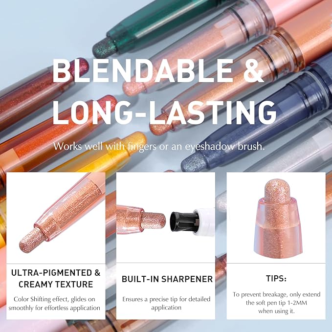 Glitter Eyeshadow Stick Metallic Chrome Finish, Shimmer Cream Eye Shadow Stick Long Lasting Holographic Color Sparkle Multi-Use Eye Brightener Highlighter Makeup Blendable Eyeliner Pencil, 4#