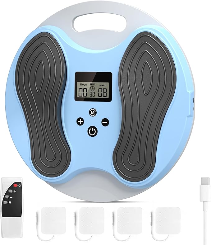 EMS Foot Massager for Neuropathy,NMES Foot Circulation Stimulator for Pain Relief, Plantar Fasciitis & Muscle Recovery,TENS Unit Muscle Stimulator with 4 Electrode Pads,12 Modes 20 Intensities