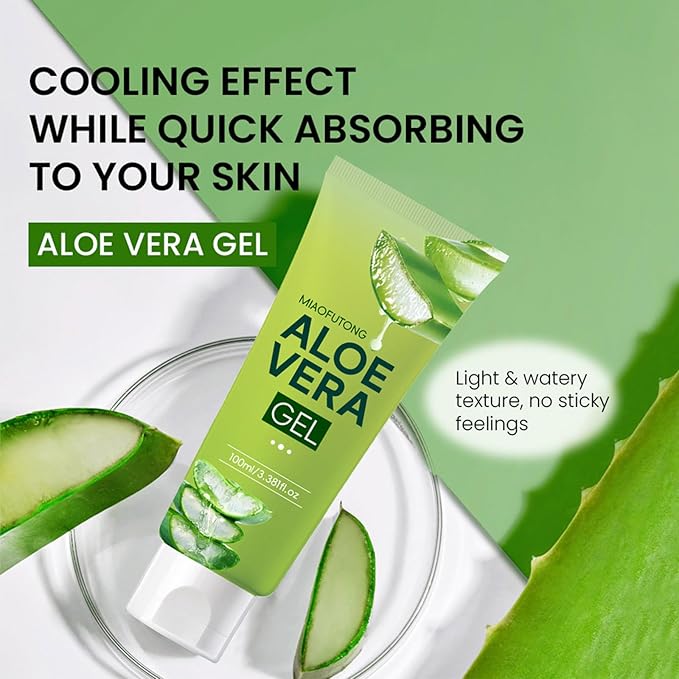 Grospe Organic Aloe Vera Gel for Hydrating and Soothing after Sun, Pure Aloe Vera Gel for Sensitive and Delicate Skin, Day and Night Skincare Moisturizer, 3.38 Oz