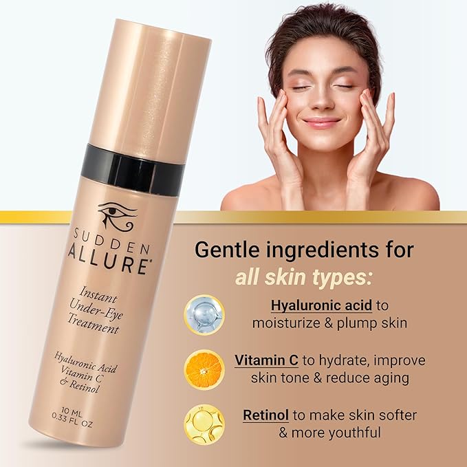 Sudden Allure Instant Under Eye Treatment Serum – Erase Under Eye Bags, Dark Circles, Wrinkles & Lift Sagging Eyes - Instantly Tighten & Firm - Reduce Eye Bags & Crows Feet | Made in USA (10 ml, 3pk)