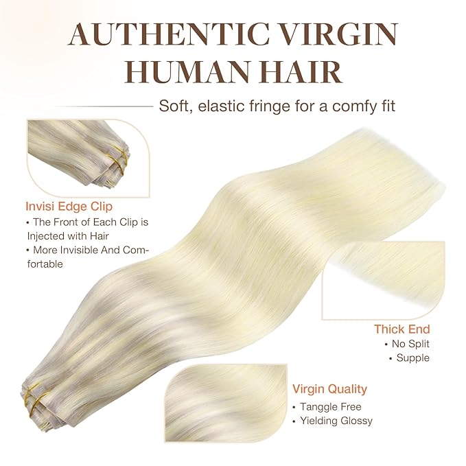 GOO GOO Invisi Edge Clip in Hair Extensions 18inch 130g 7Pcs Injected Seamless PU Clip in Hair Extensions, Virgin Real Human Hair, 17/22/60 Balayage Ash Blonde