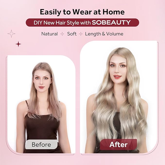 Clip in Hair Extensions Real Human Hair Seamless Clip Ins 100% Remy Hair Extensions PU Skin Weft Add Volume Ash Blonde Highlights Thick&Invisible #P18/613 18Inch 120G 8PCS