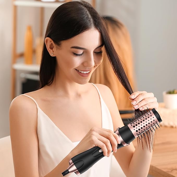 Rotating Hair Dryer Brush 2 in 1 Thermal Blow Brush Set with Auto Rotating 360° Fast Drying Multi-Temperature Settings Detachable Design Heated Hot Air Brush for Curling Volumizing Drying Hair (Black)