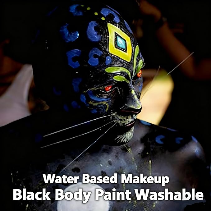 Go Ho Black Face Body Paint Washable(2.37oz/pc),Water Based Cream Face Paint,Vampire Skeleton Zombie Clown Makeup,Black Body Paint for SFX Cosplay Costumes Festivals Halloween Makeup