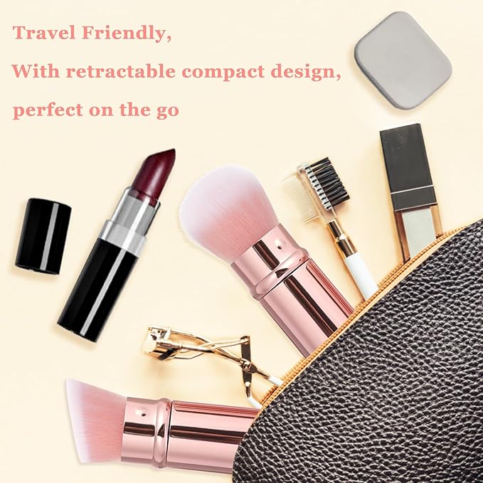 Keriloo Retractable Makeup Brush 2 Pack, Travel Kabuki Powder Makeup Brush, Foundation Face Blush Brushes for Blending Liquid, Blush, Bronzer, Buffing, Sunscreen,Flawless Cosmetics