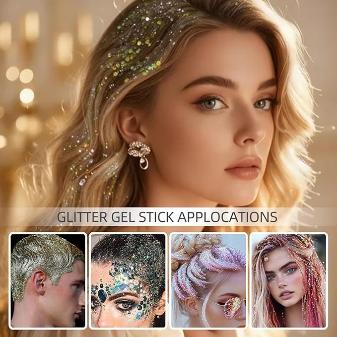 Body Glitter Stick, Holographic Sequins Neon Outfit Festival Party Christmas Accessories Face and Hair Glitter Gel Makeup.(Purple & Orange)
