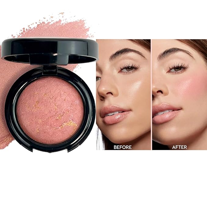 K'APEINE Baked Blush, Light Pink Single Powder Blush for Cheeks Shimmer Silky Smooth Pressed Powder Blushes Highly Pigment Makeup Palette Long-Lasting Face Makeup for Women Beauty for Festivals-02#
