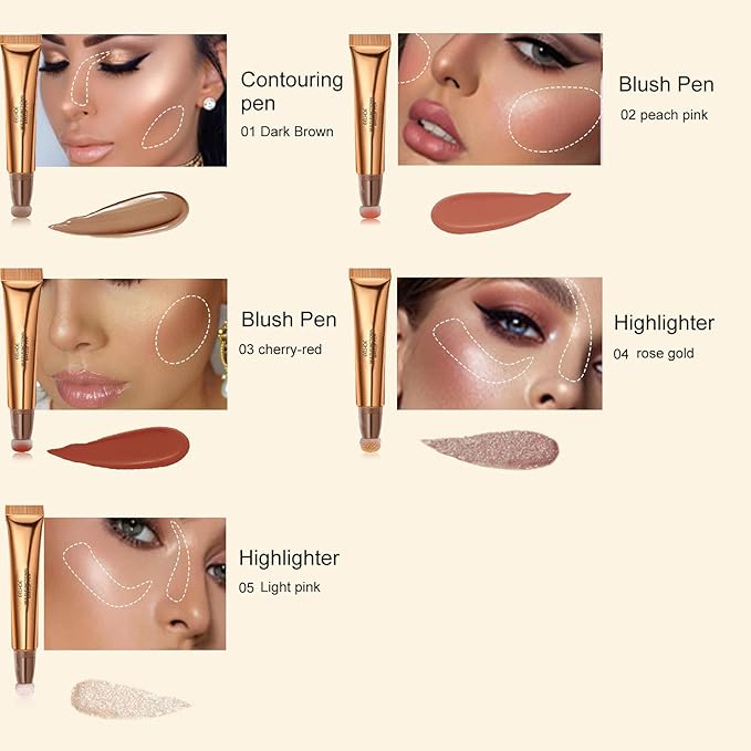 Contour Beauty Wand, Liquid Face Concealer Contouring Highlighter Peach Pink)